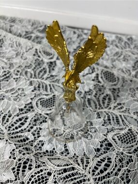 VTG 70s Glass Bell with Gold Tone Metal Eagle Figurine 5” Decorative Collectible